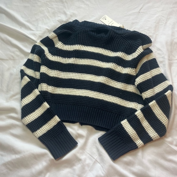 Pink Rose Blue and White Striped Cardigan Sweater - Picture 9 of 9